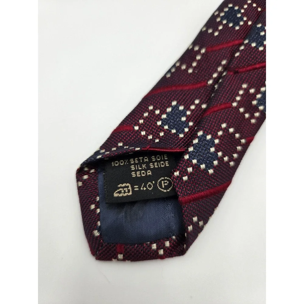 Ermenegildo Zegna Silk Tie Burgundy Geometric Diagonal Stripe Italy 3.5